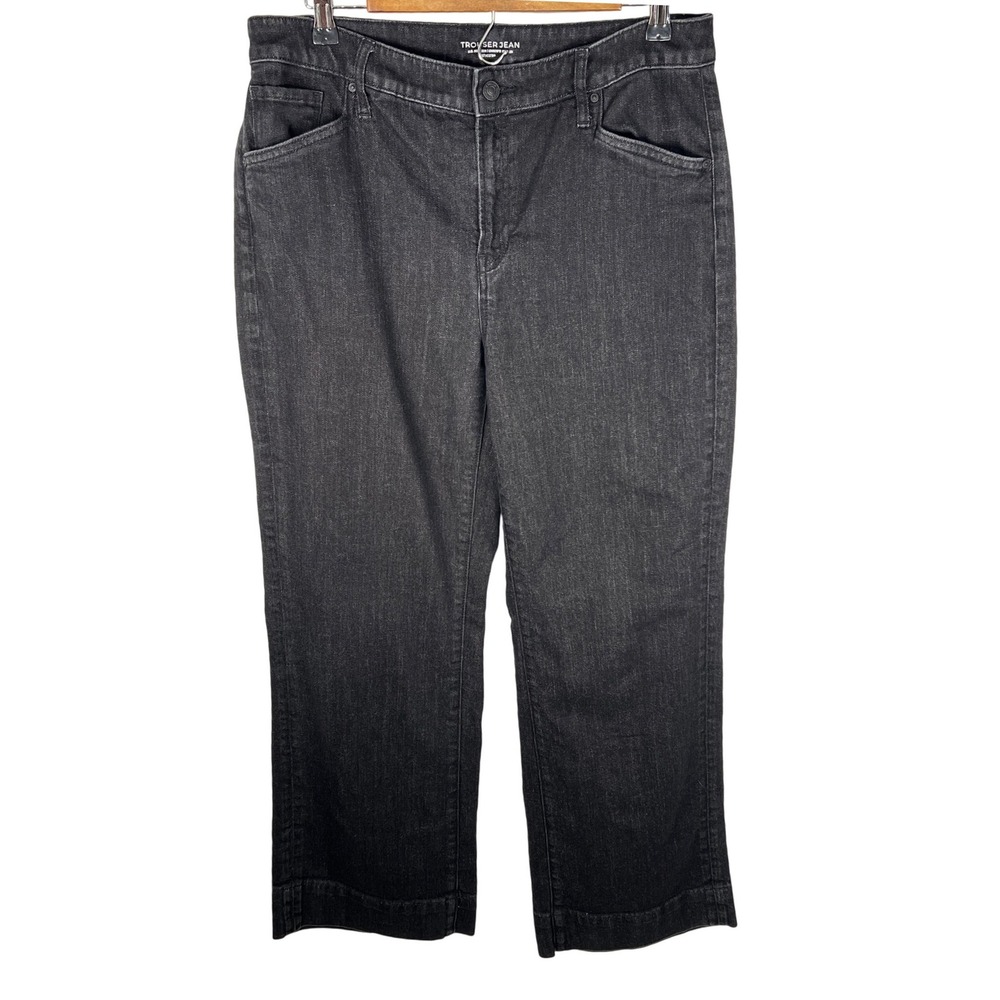 Chicos Trouser Jean Womens Size 12R 2R Black Dark Wash Wide Leg Denim Pants